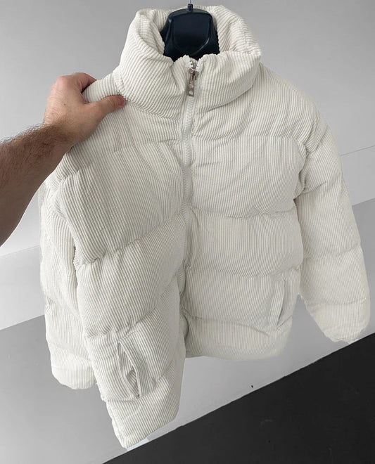 White corduroy bomber zipper jacket